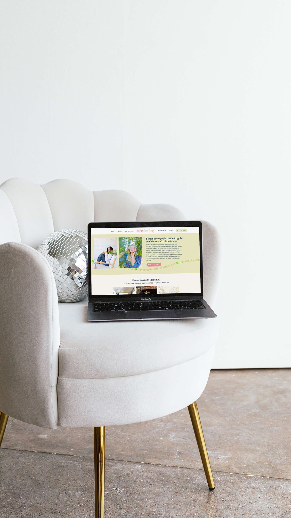 authentic and fun web design for a senior photographer, featuring a pastel color palette