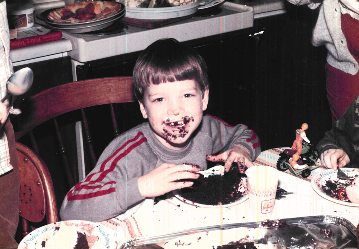 Brent Ray Fraser Eating Moms Gremlins Cake 1986