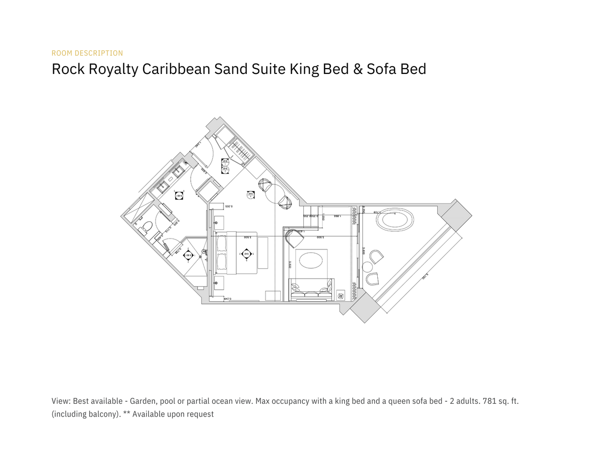Rock Royalty Caribbean Sand Suite King Bed & Sofa Bed Layout