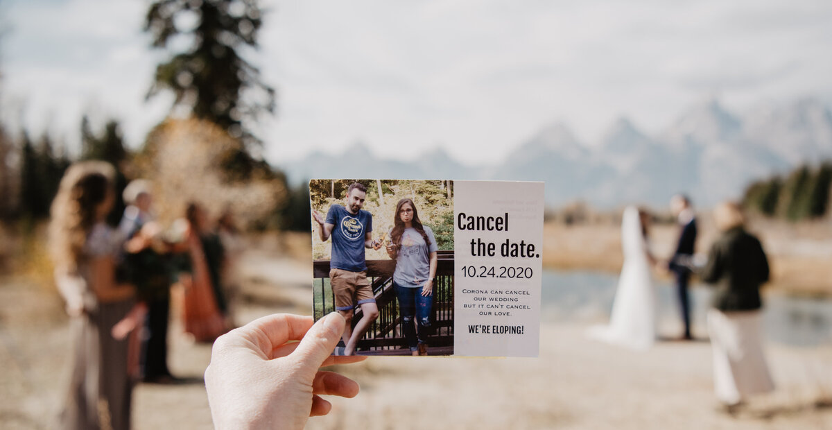 Photographers Jackson Hole capture save the date being held during ceremony