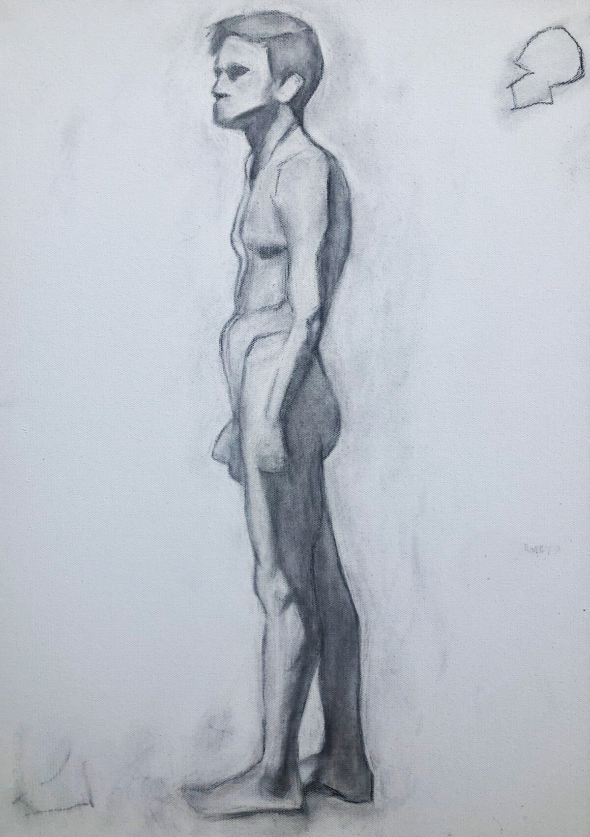 Artist Cam Rose's black and white charcoal sketch of naked male model