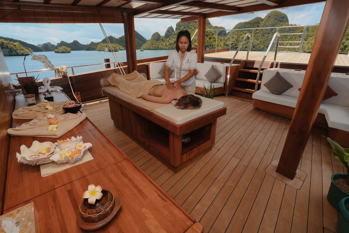 Spa treatments and a focus on wellness in Lamima's dedicated spa quarters on the aft deck of this private superyacht.