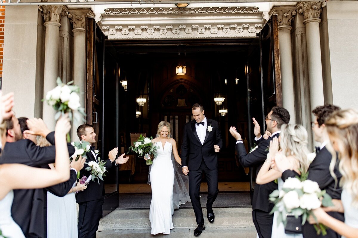 Couple walking out of church