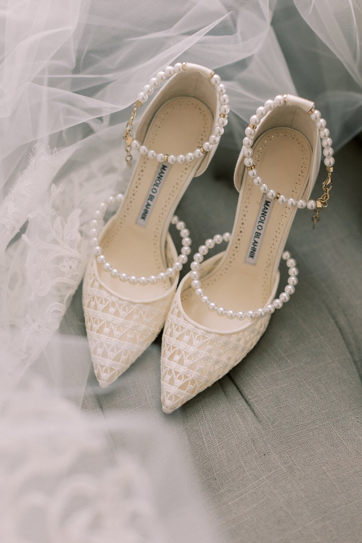 White pearl Manolo Blahnik heels