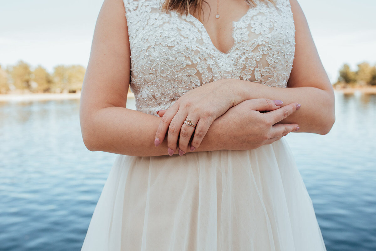 Bride Details in front of lake Las Vegas