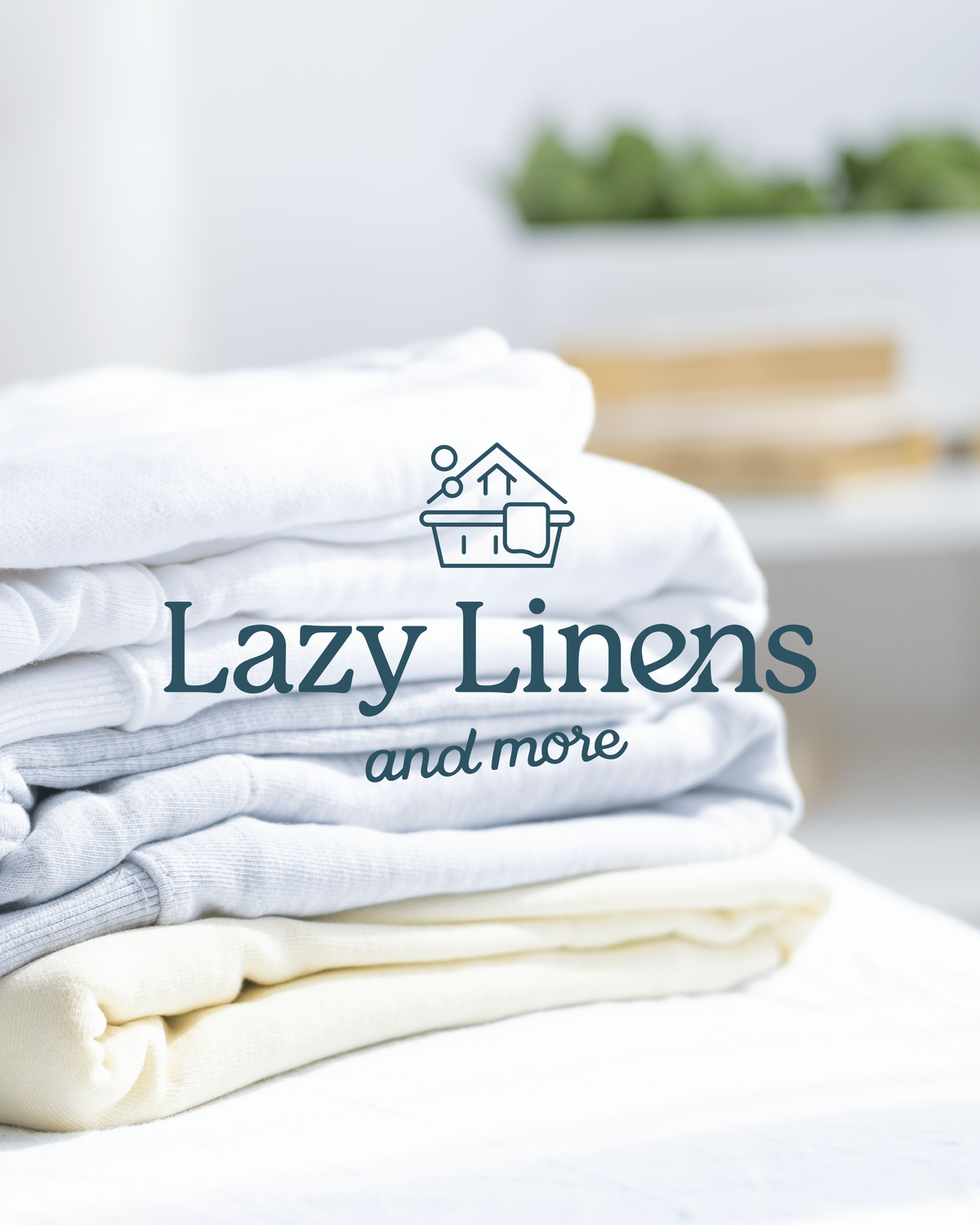 Brand design mockup for Lazy Linens featuring soft folded fabrics, crafted for lifestyle brands seeking warm, elevated visuals.