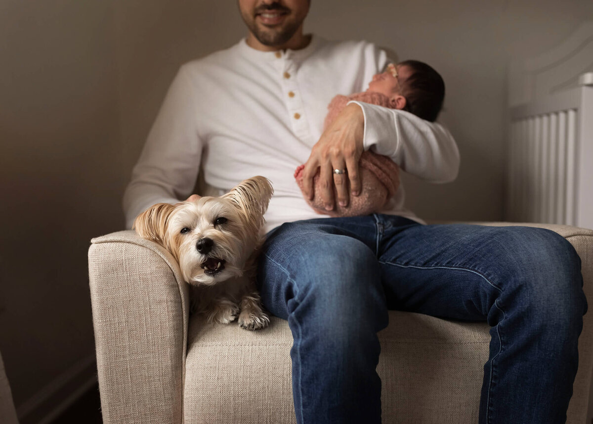 NJ baby photographer captures dad with baby and dog