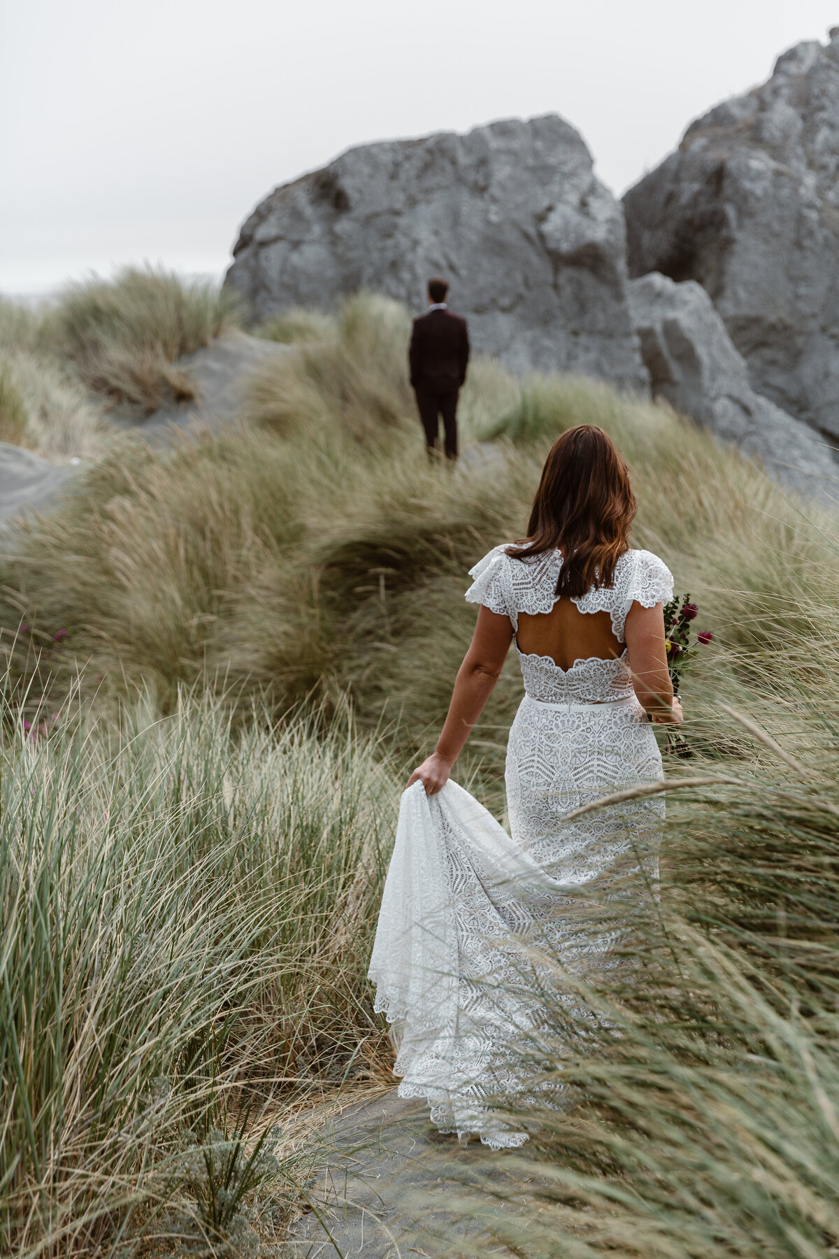 bride in tall grass