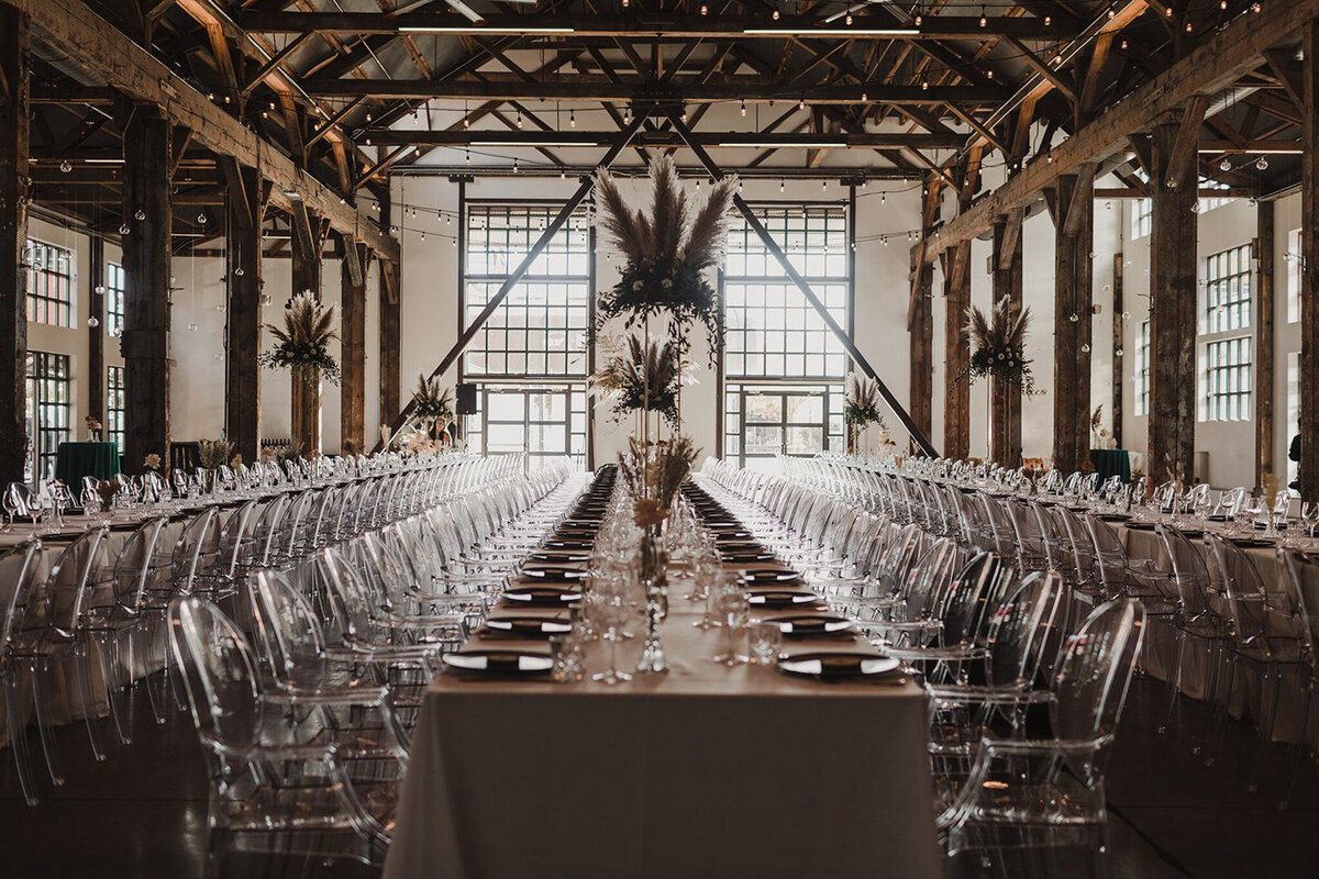 Wedding reception at The Pipe Shop Venue, a historic and industrial venue in North Vancouver, featured on the Brontë Bride Vendor Guide.
