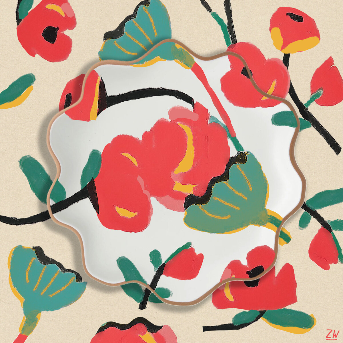 ZW_PoppyPaintingCollection_ScallopPlate_2024