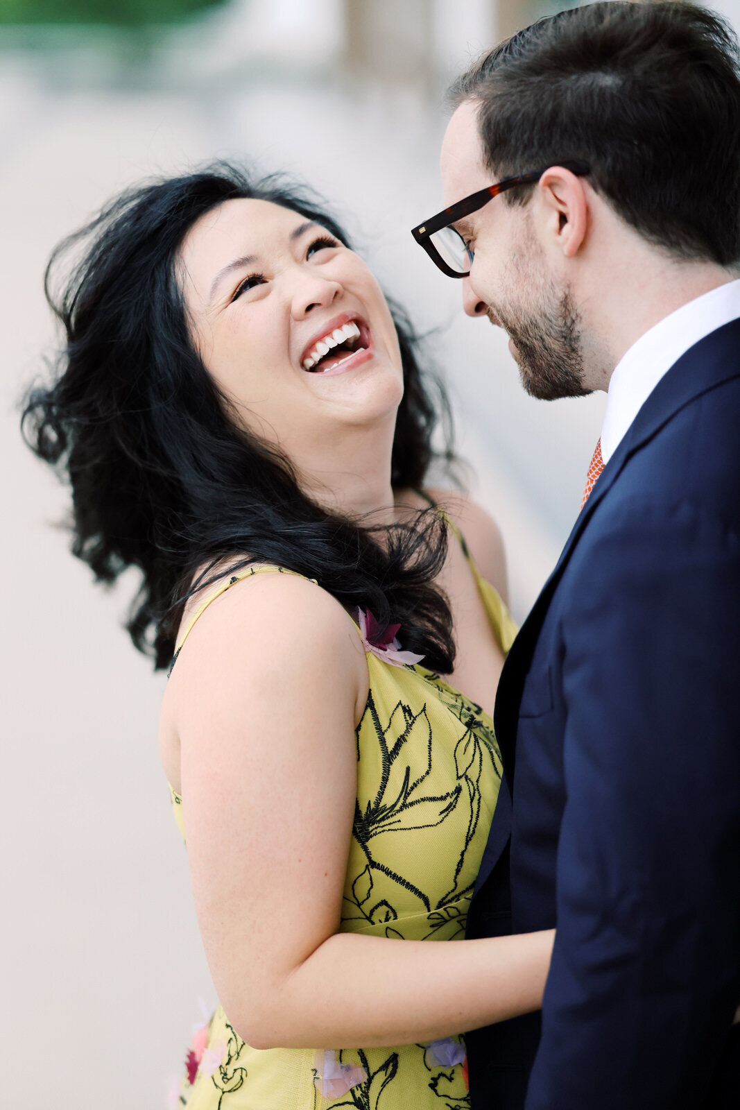DC film wedding photographer photographs a stylish couple during their Kennedy Center engagement session.