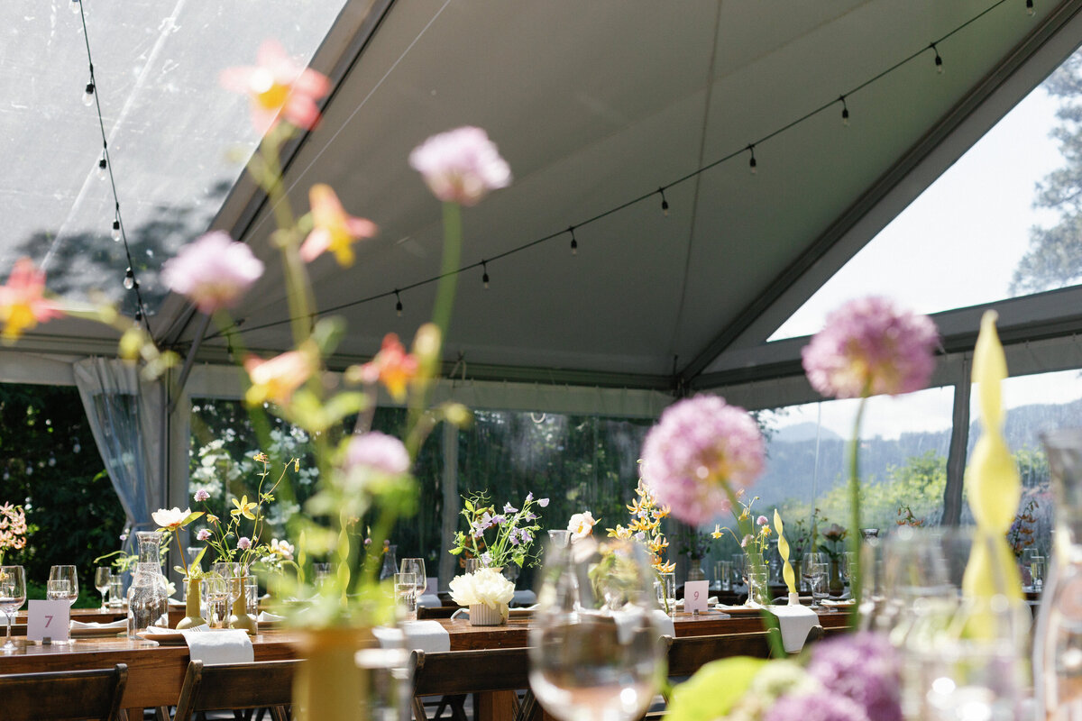 Colorful flowers at a spring wedding at The Griffin House.