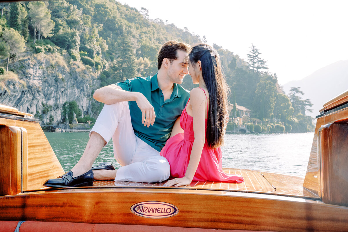Boat ride engagement session on Lake Como in Italy photographed by Lake Como Photographer