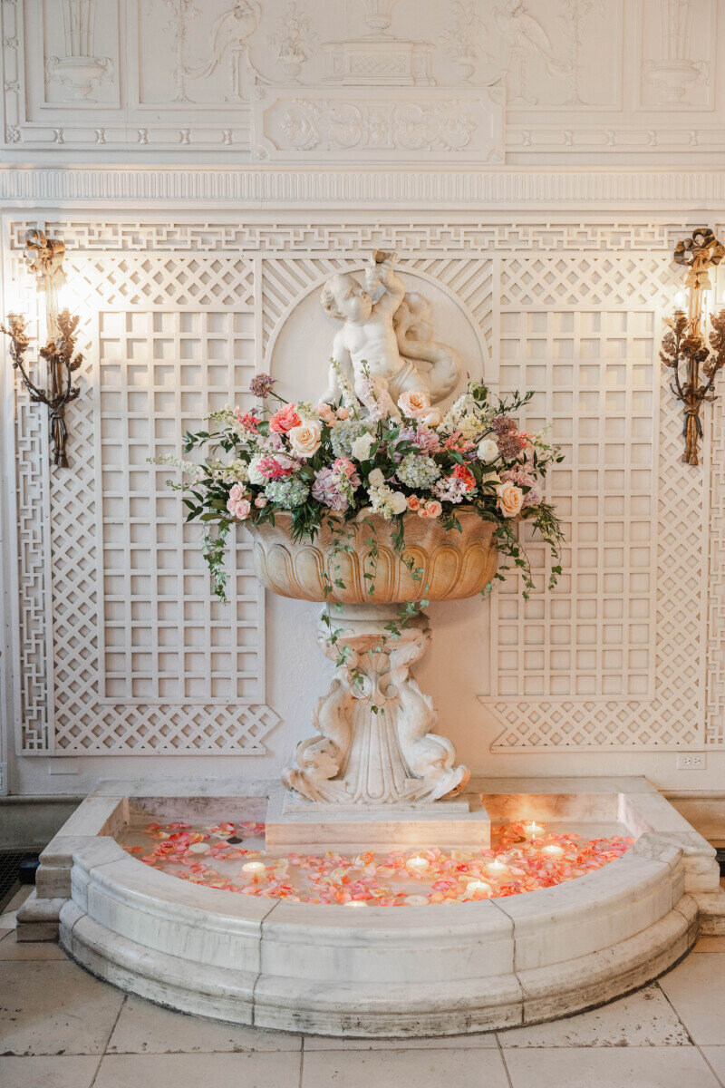romantic candle and floral cascading fountain design
