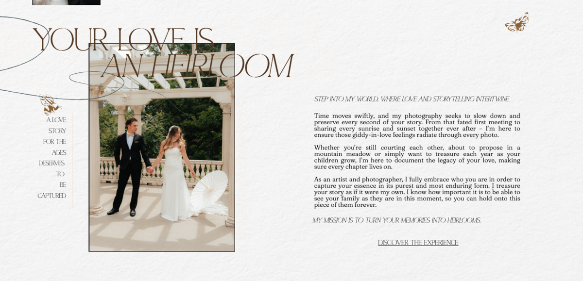 Website copywriting that reads: Your love is an heirloom