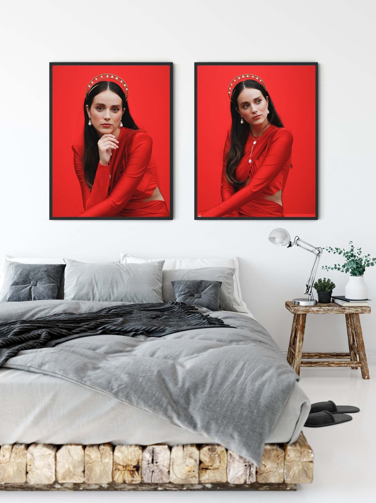 Framed wall art - woman wearing crown on red backdrop-23