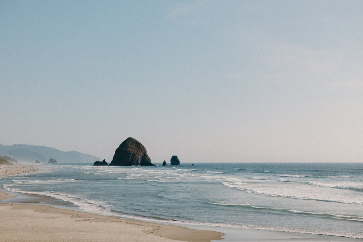 Cannon beach landscape shot featuring haystack rock.