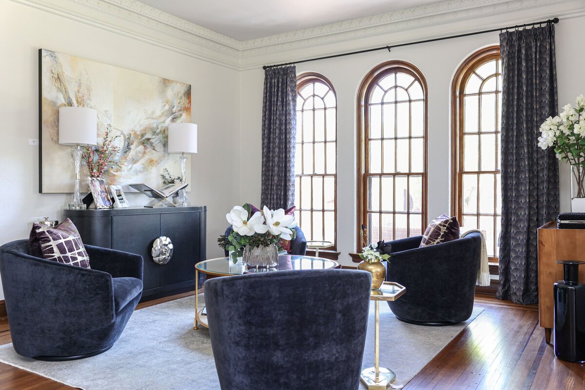 Tulsa Designer Showcase Gunta Sandmeyer Formal Living Arched windows 2