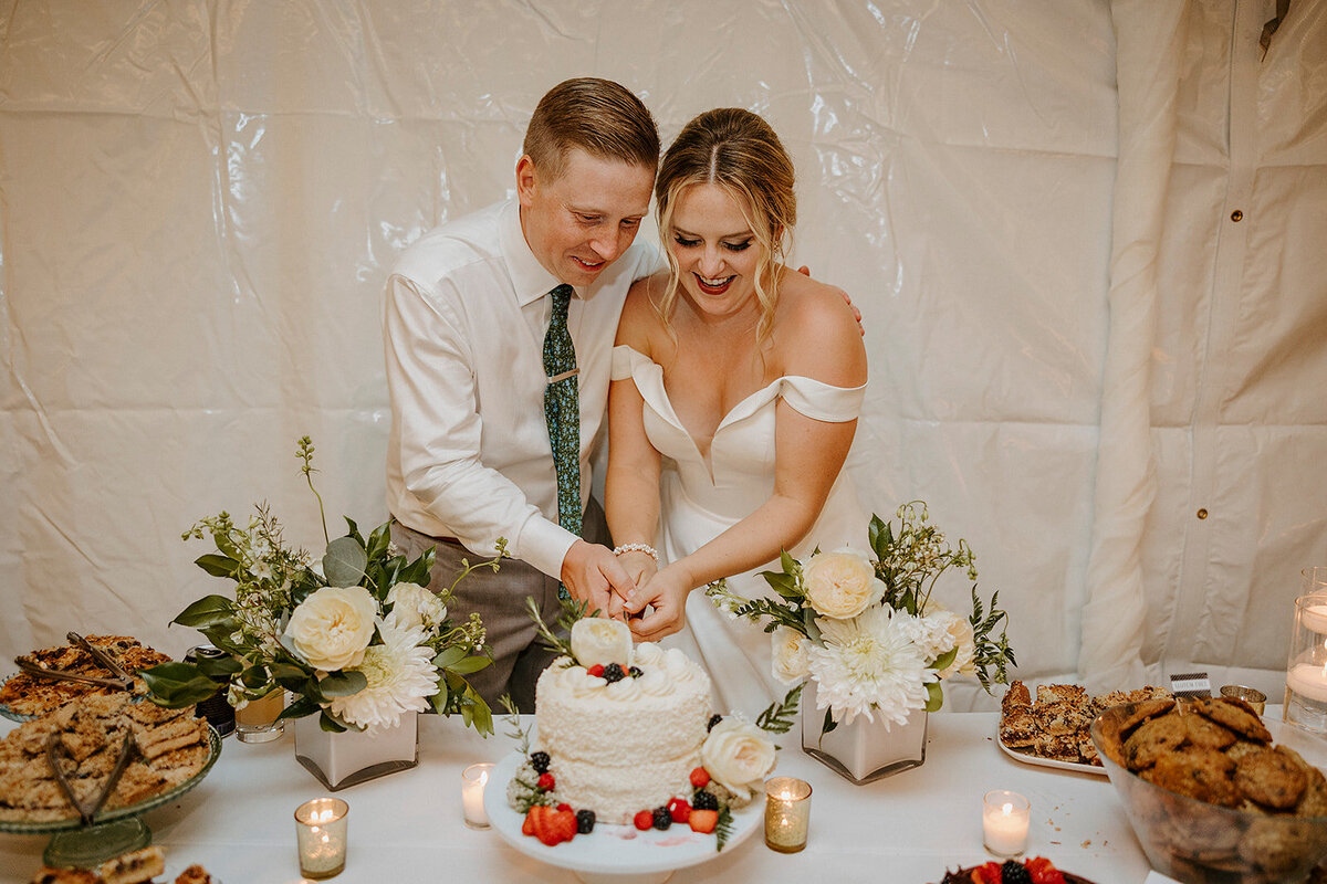 bride and groom cake cutting