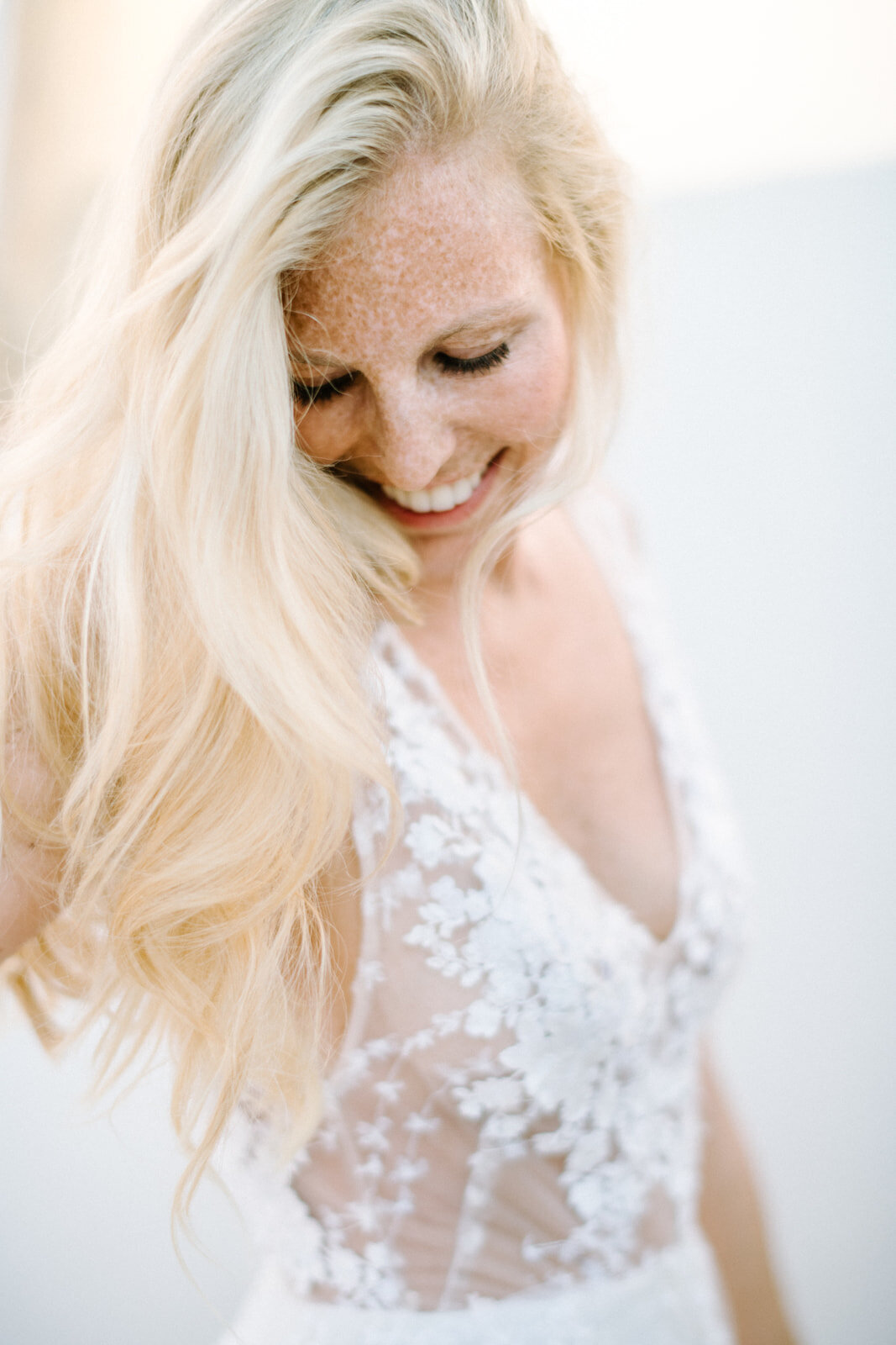 bride with freckles on wedding day in mallorca