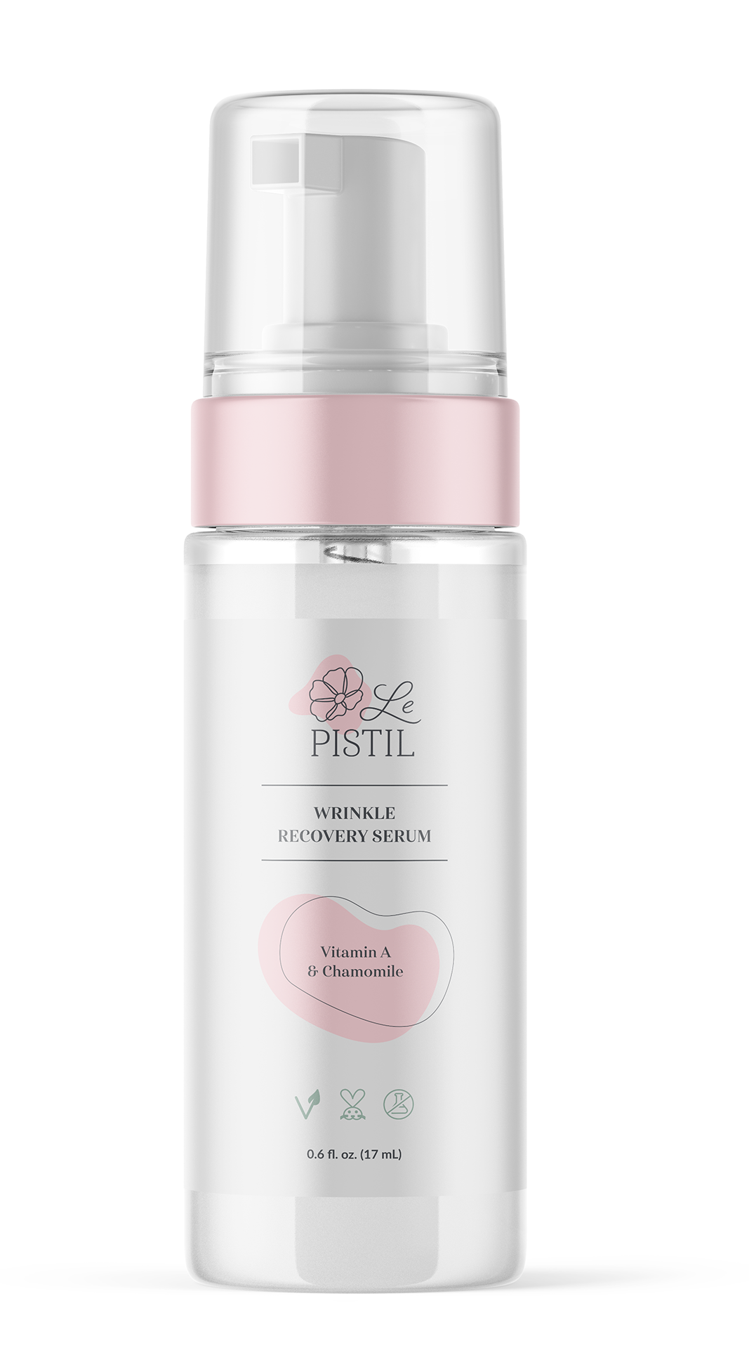 A modern skin care bottle with plastic pump featuring Le PISTIL branding