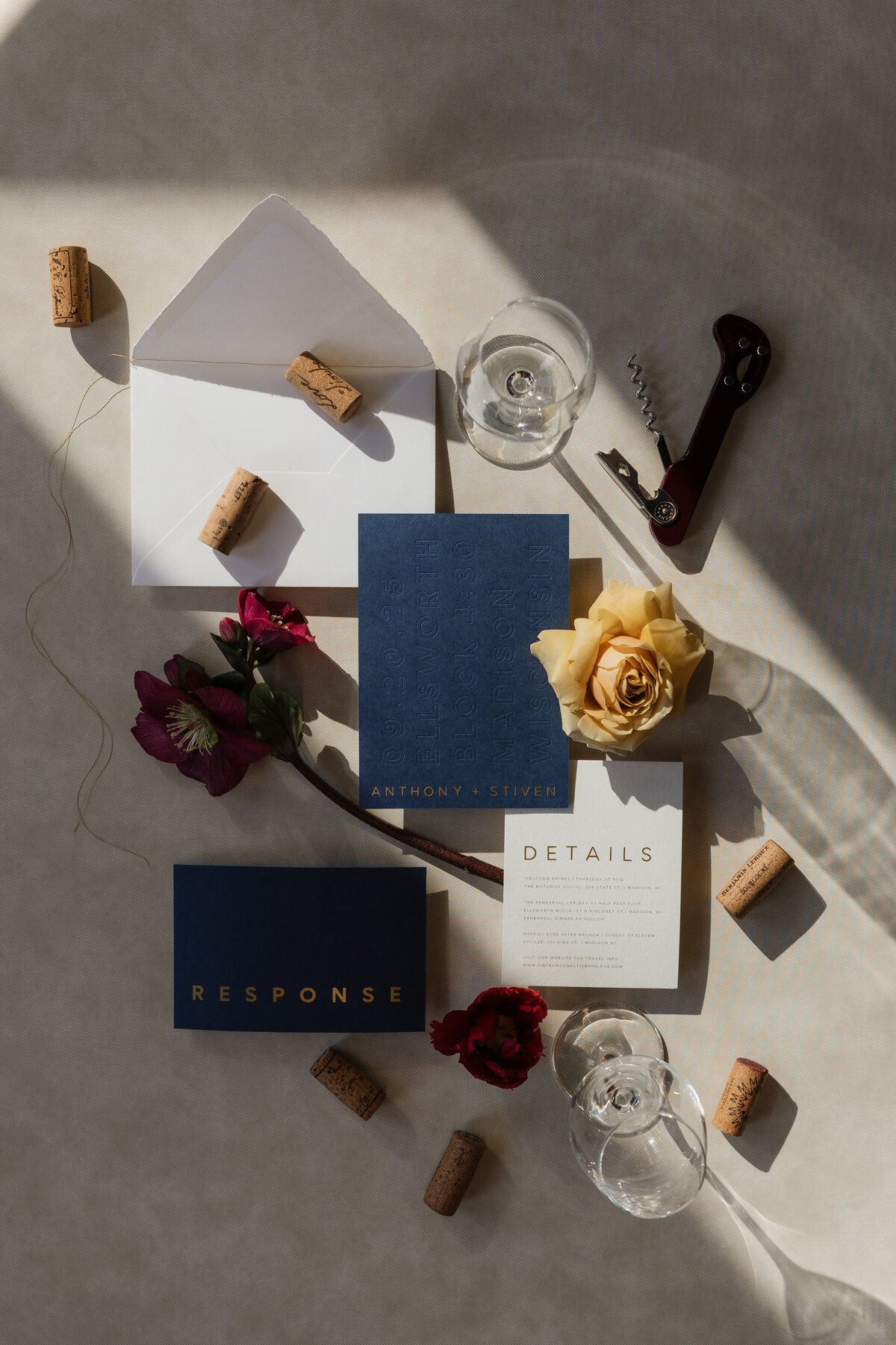 Upscale invitation suite by Fest Paper for an Ellsworth Block wedding in downtown Madison