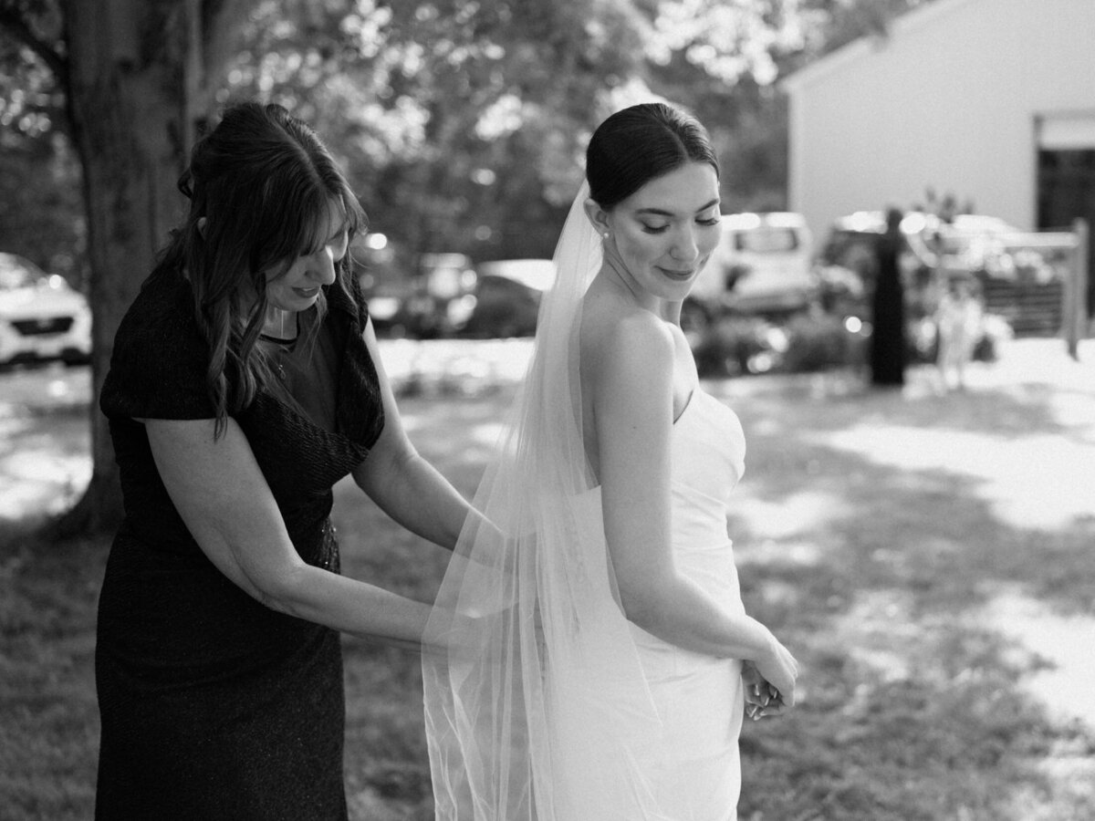 Bride getting ready for her  backyard wedding
