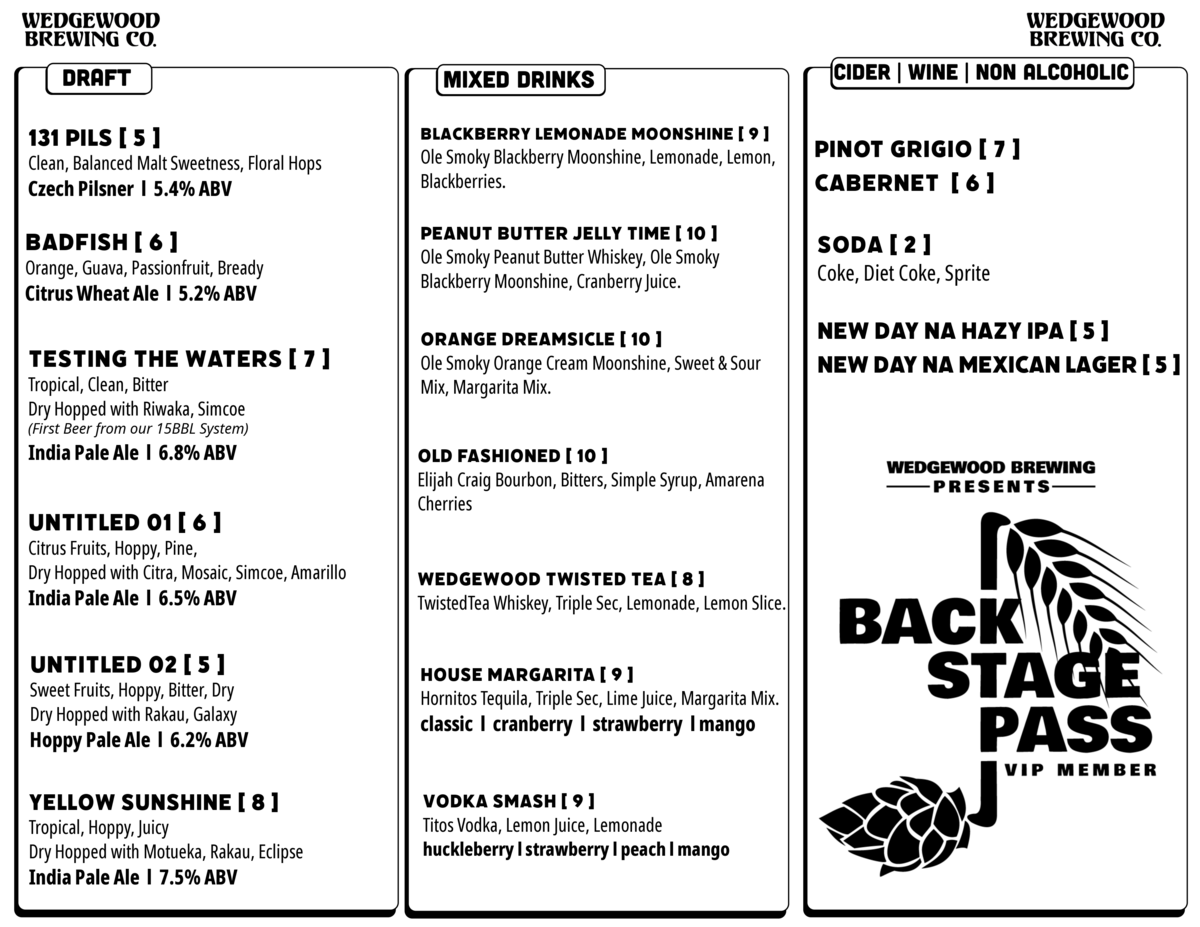 Beer List, Beer Menu, Draft List, Draft Menu 