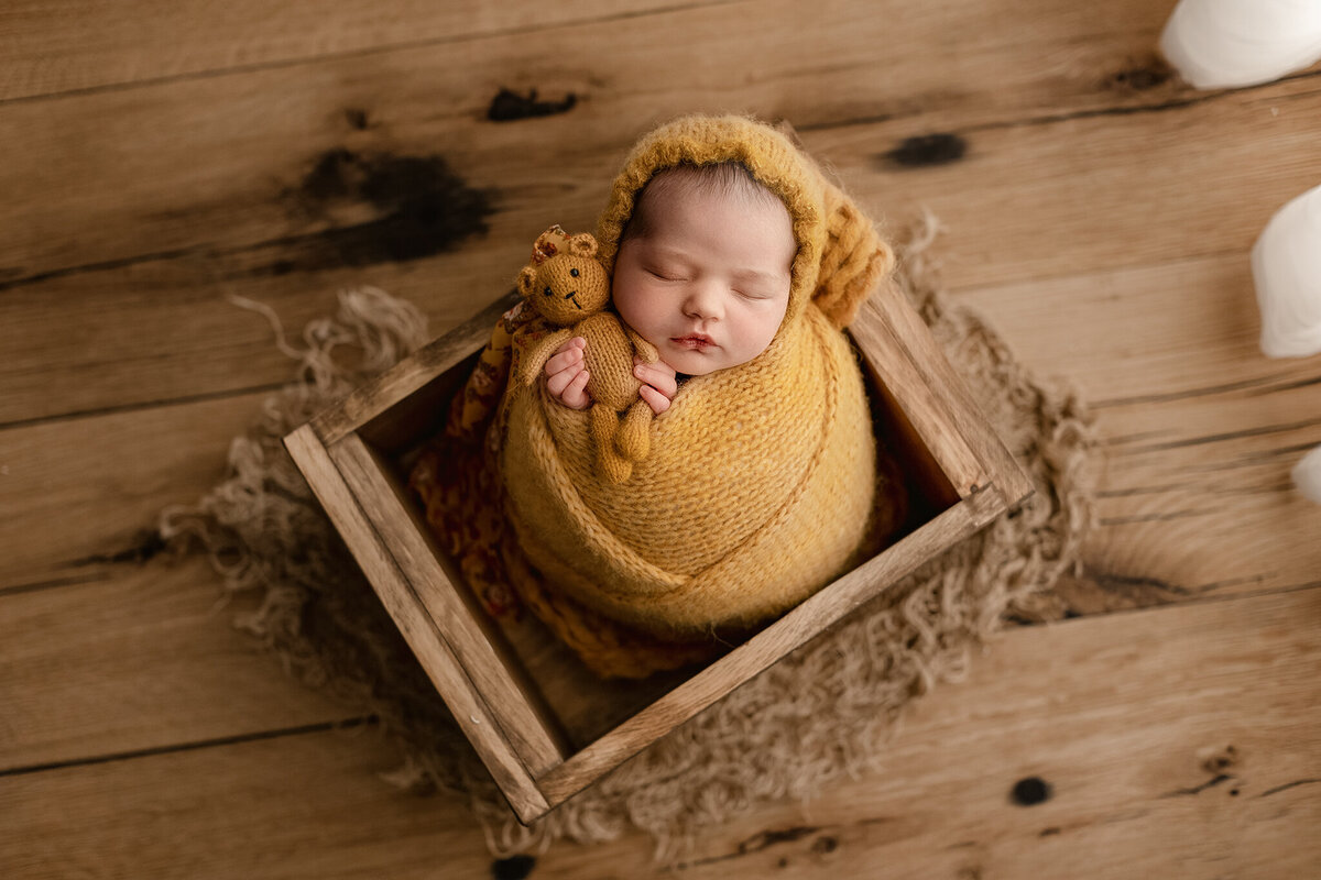 simple newborn posing on cream backdrop in denver newborn  photography studio