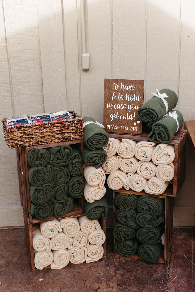 Blanket Station for winter wedding at Cienaga Creek Ranch