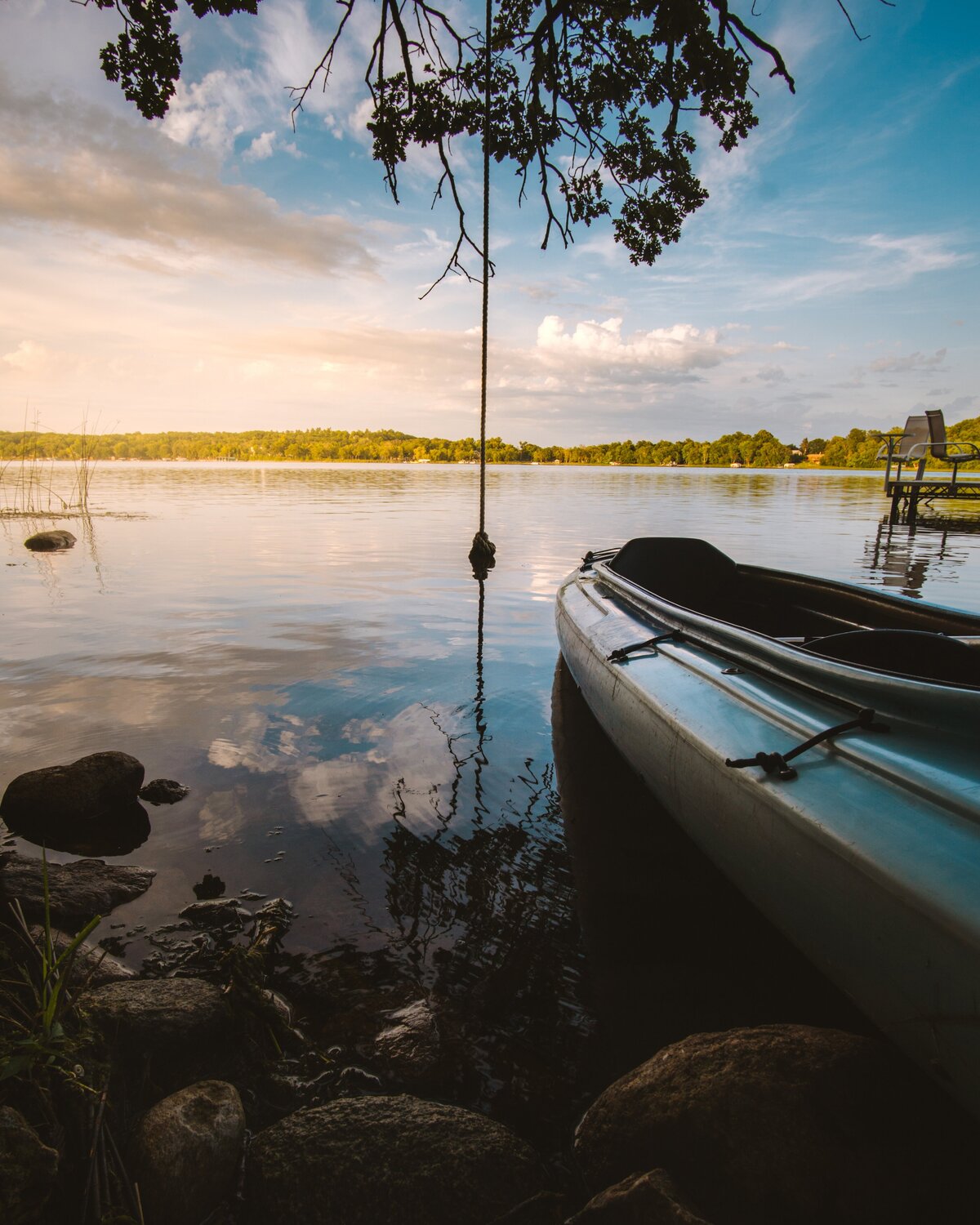 vertical-shot-boat-lake-surrounded-by-plants-stones