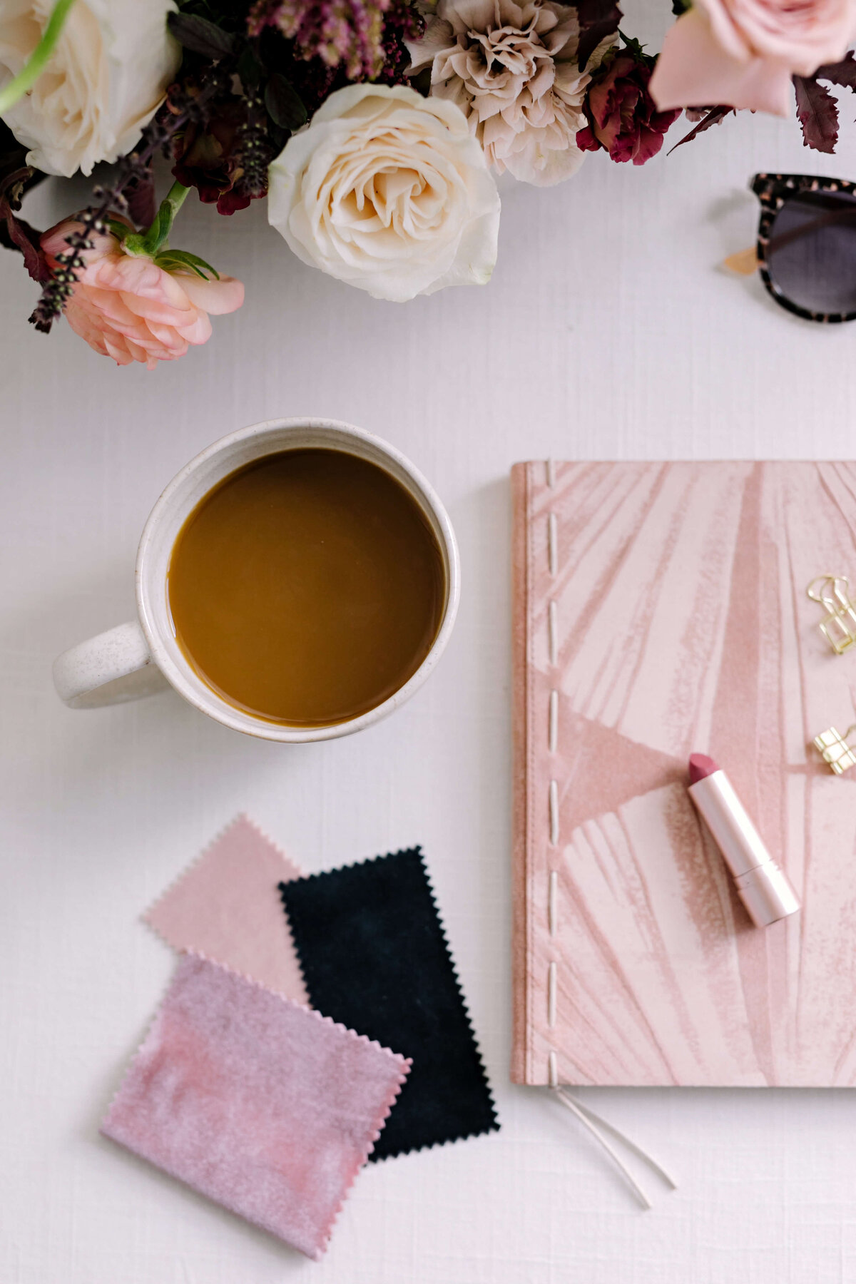 Fabric and notebook flatlay