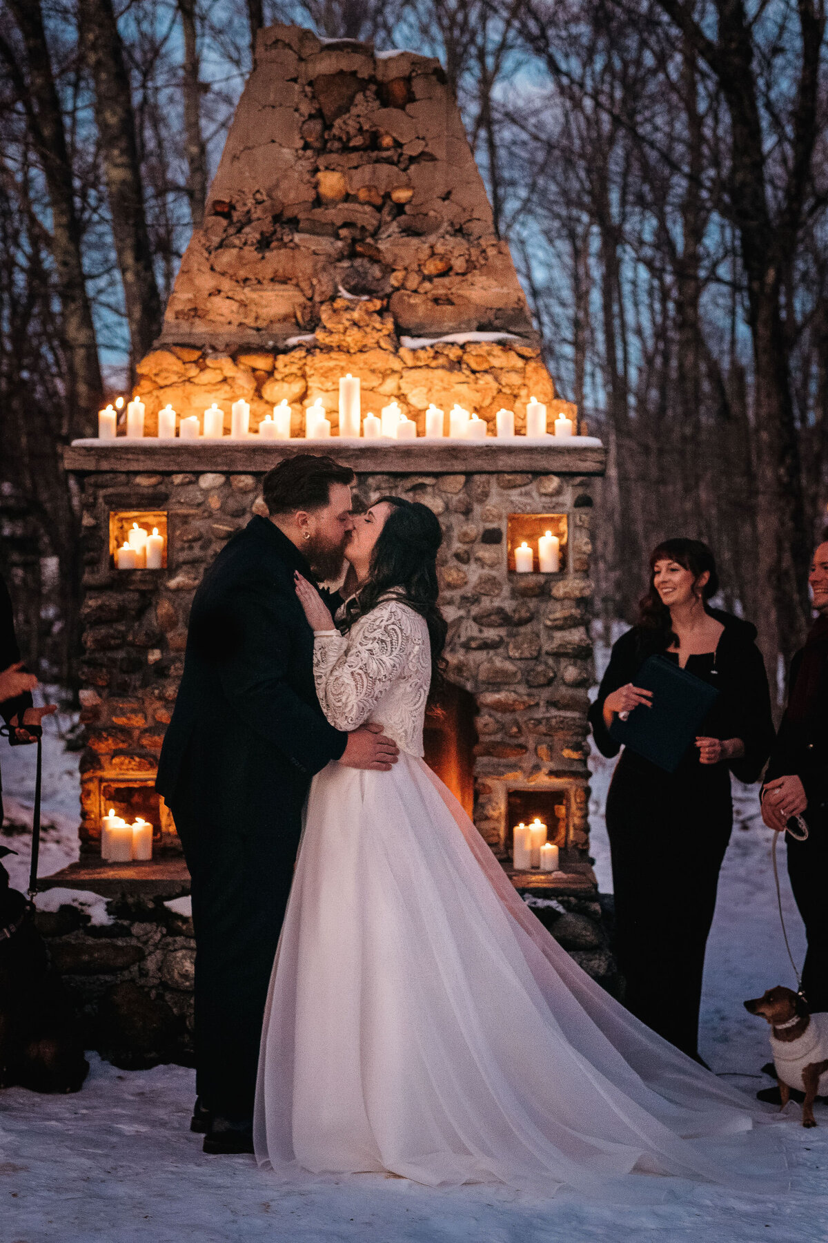 bride and grooms last first kiss at Whitney's Inn wedding in Jackson NH by Lisa Smith Photography
