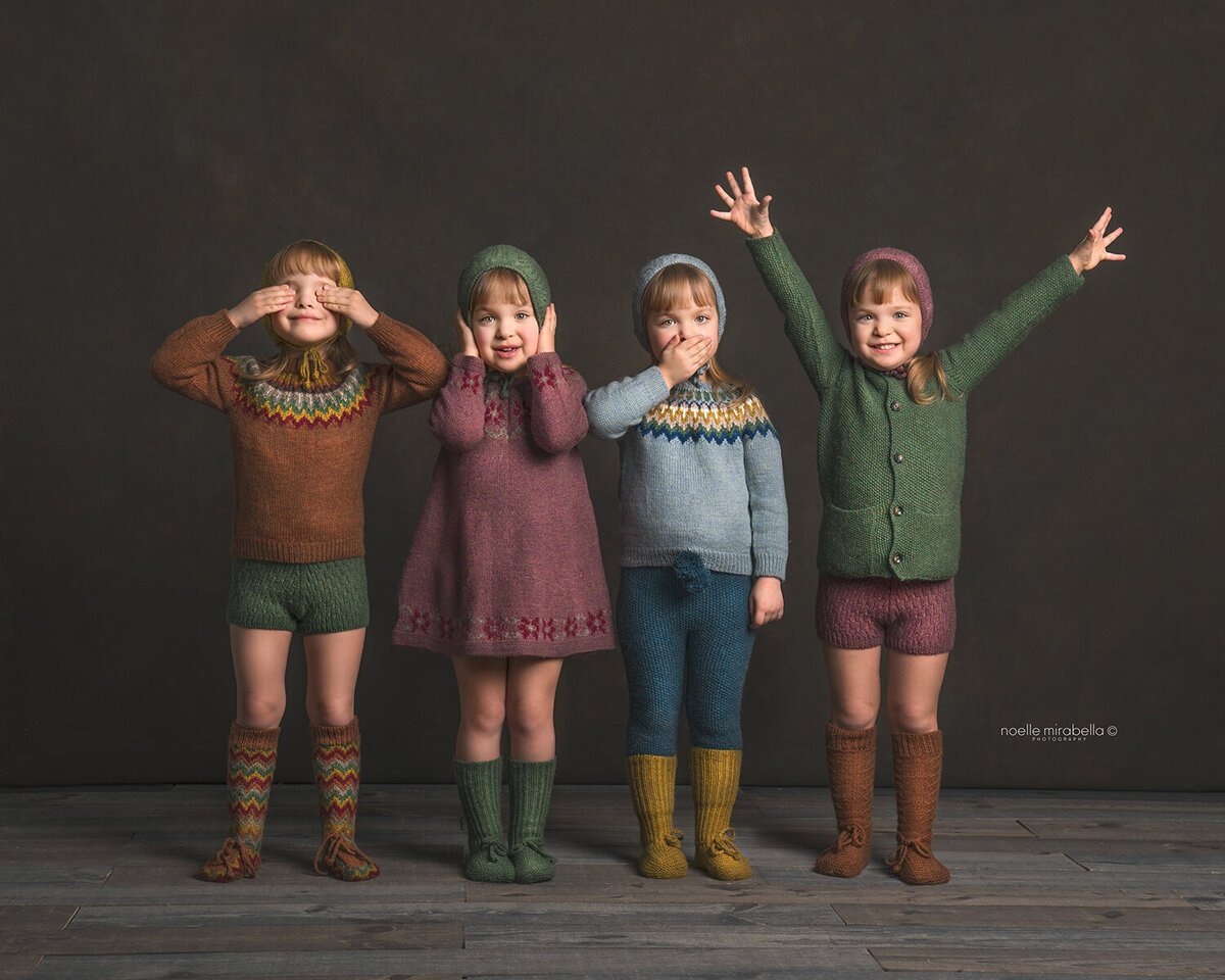 Hear no evil, speak no evil, hear no evil, children portrait.