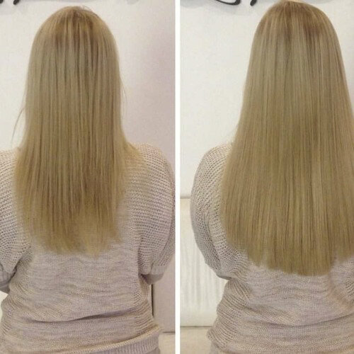 Long hair extensions before and after