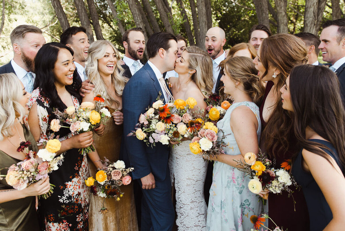 Colourful bridal party at wedding styled by Coco & Ash, an intimate and modern wedding planner based in Calgary, Alberta.  Featured on the Brontë Bride Vendor Guide.