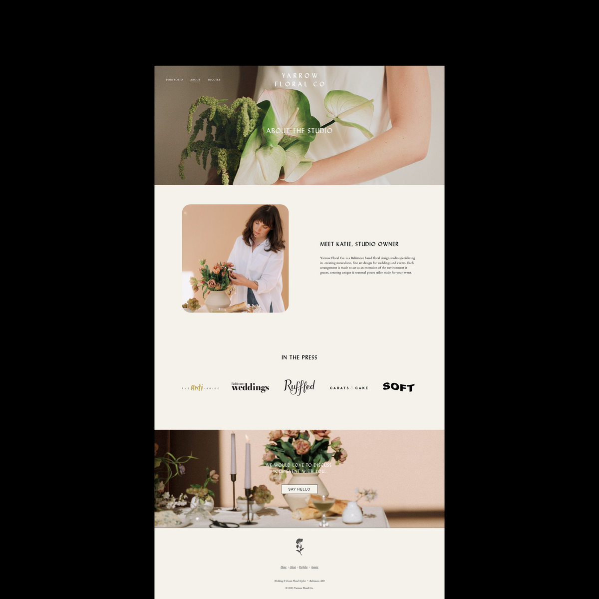 yarrow floral co website mockup