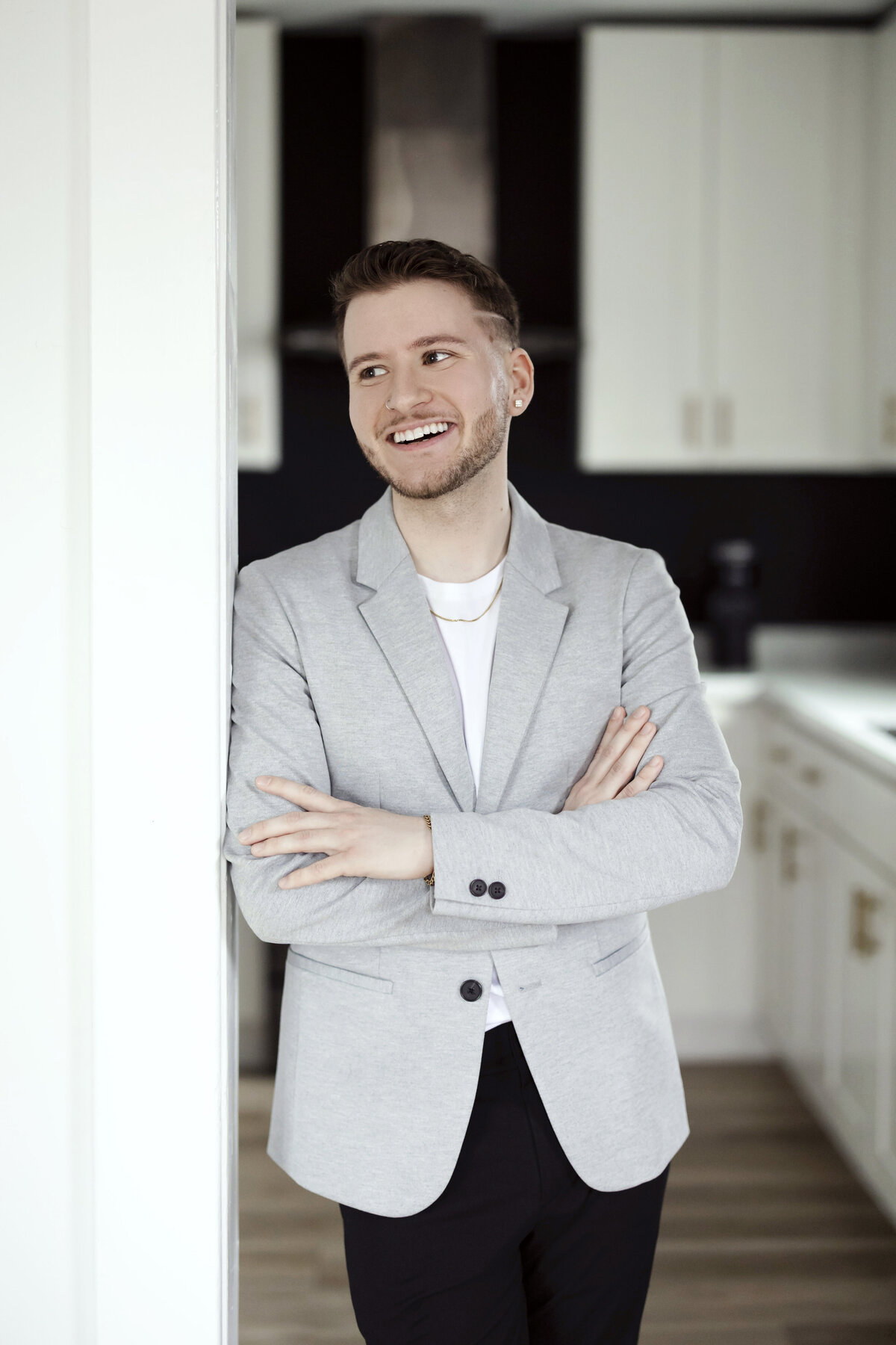 real estate agent in kitchen