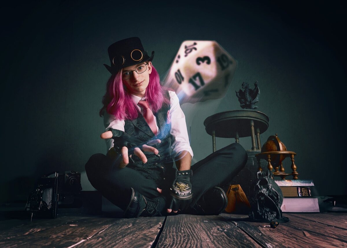 Creative Senior Picture Photographer Portrait with Steampunk Theme and Dice-40