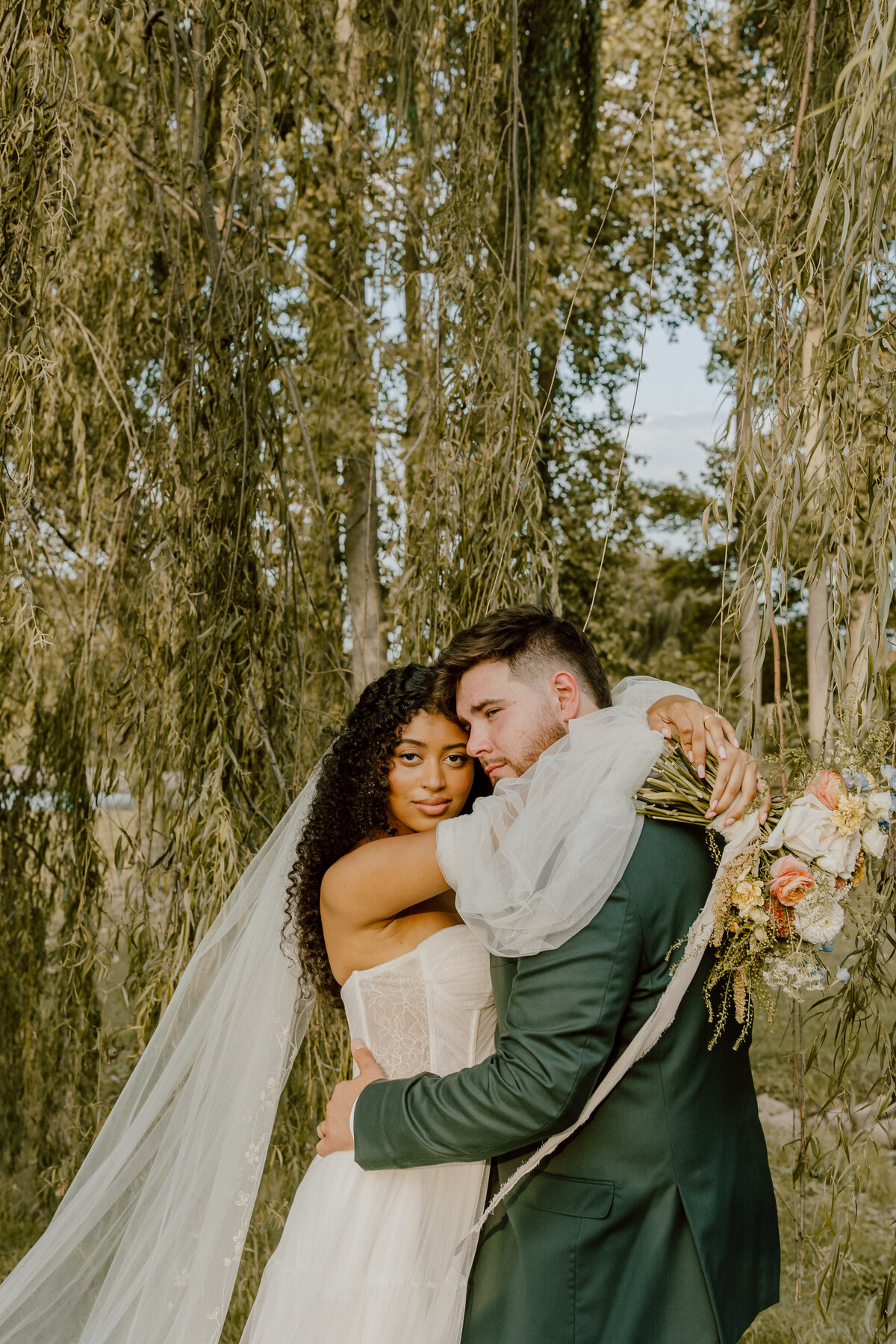 photo of bride and groom during outdoor wedding day