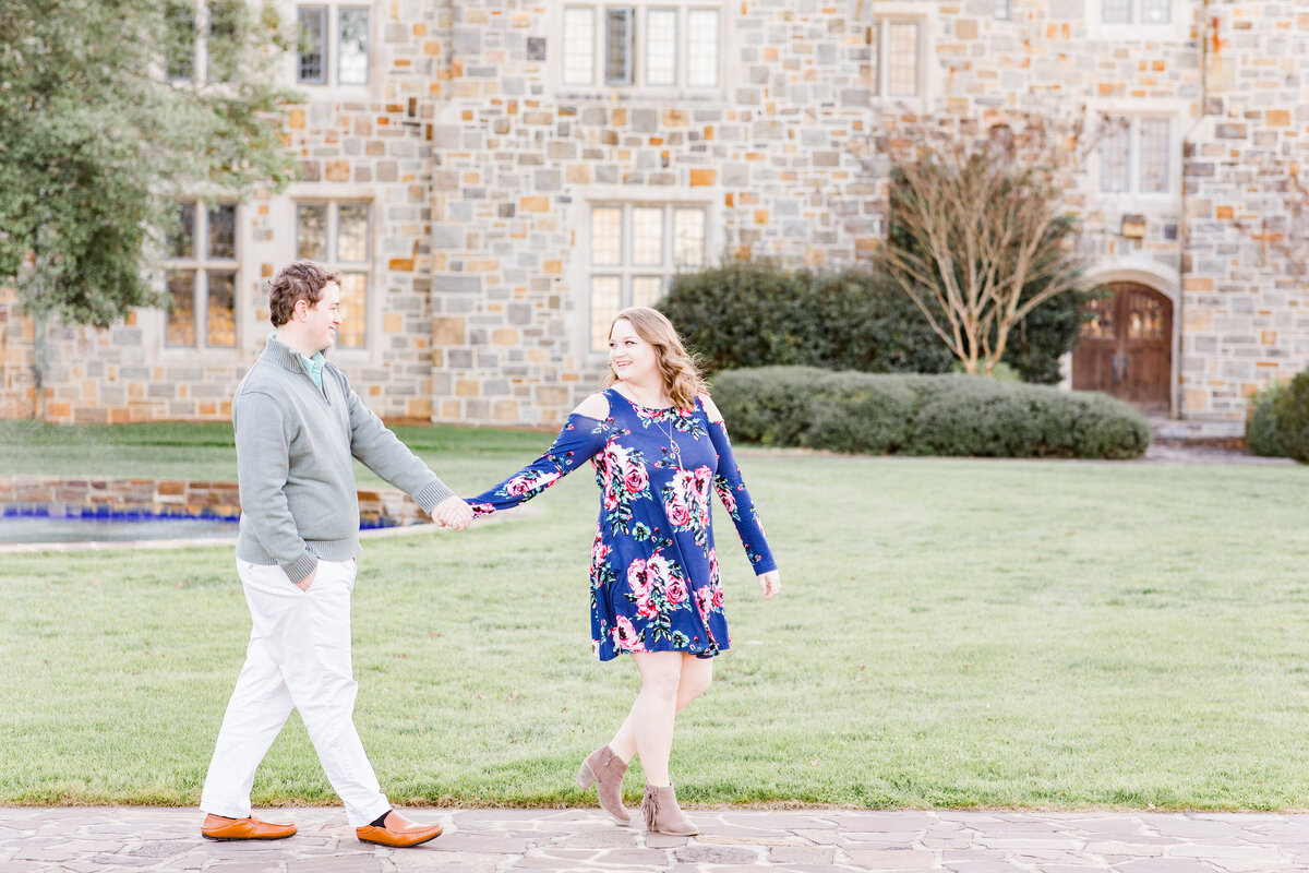 A couple at Berry College in Rome Georgia for light and airy engagement portraits session by Jennifer Marie Studios, top Atlanta Georgia wedding photographer.