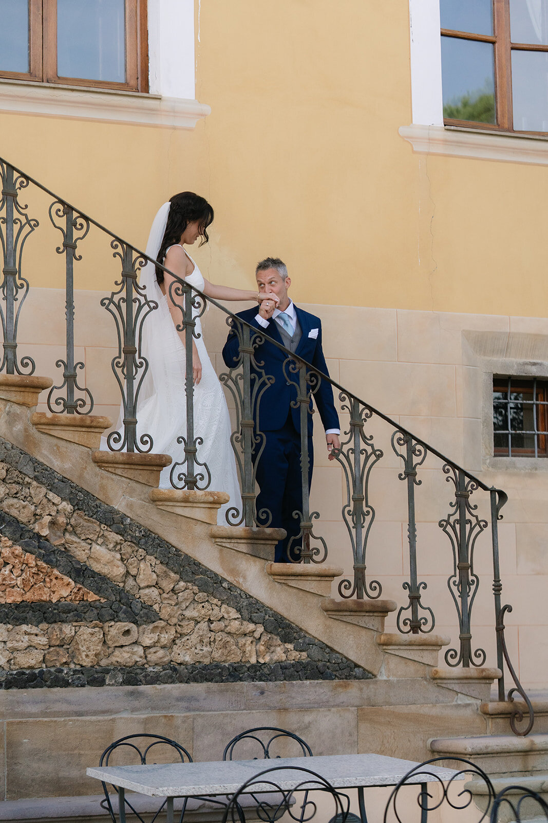 Bride and groom on the stairway
