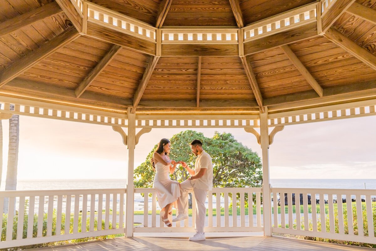 Big Island Proposal under White gazebo in Hawaii
