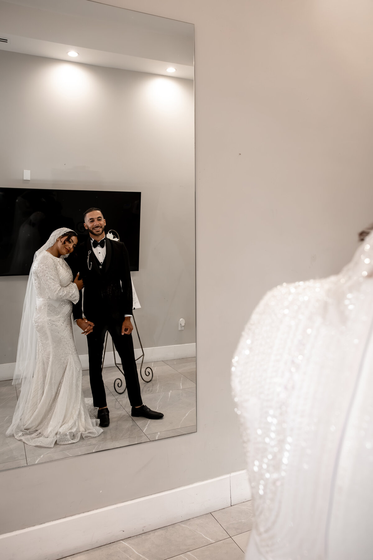 Arabian Wedding in Los Angeles – Bride and Groom Mirror Portrait