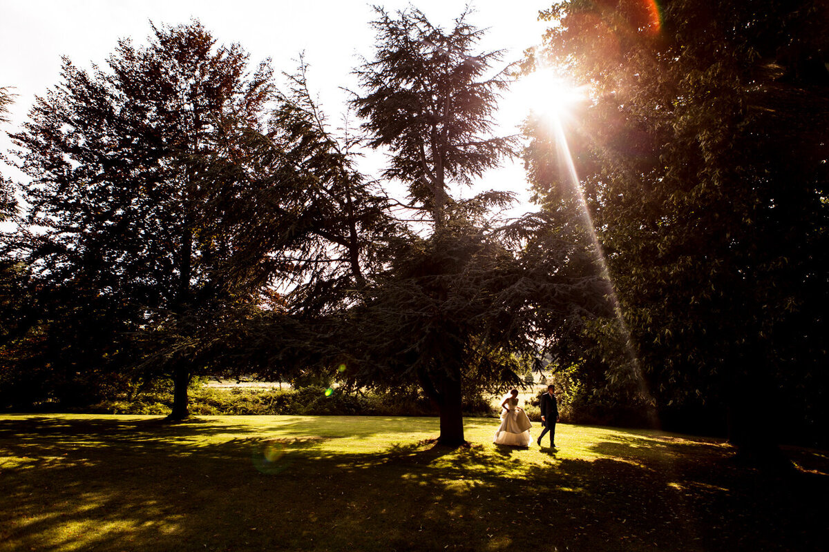 wedding couple walking outdoors