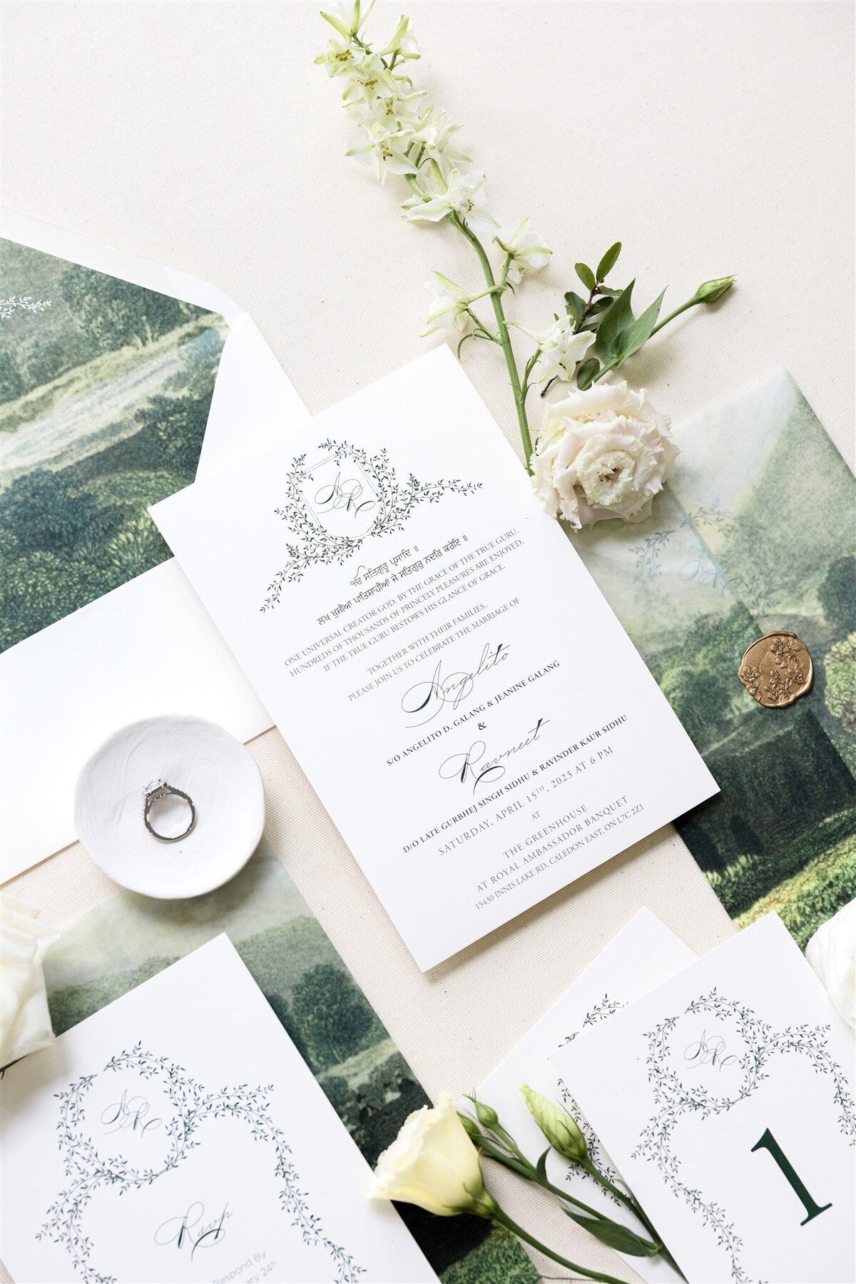 Greenery inspired Ivory wedding invitation 2