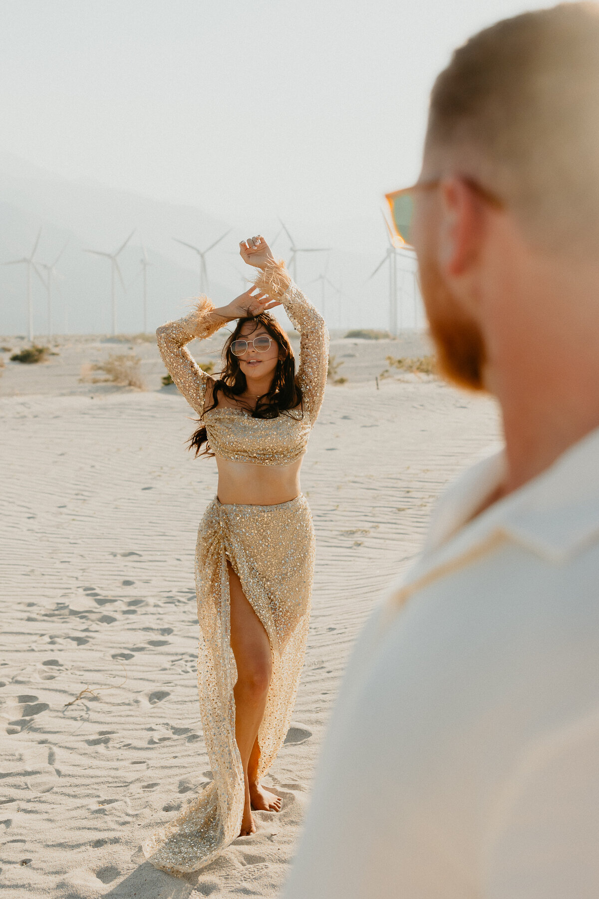 Palm Springs Engagement Photos with Wind Mills in background