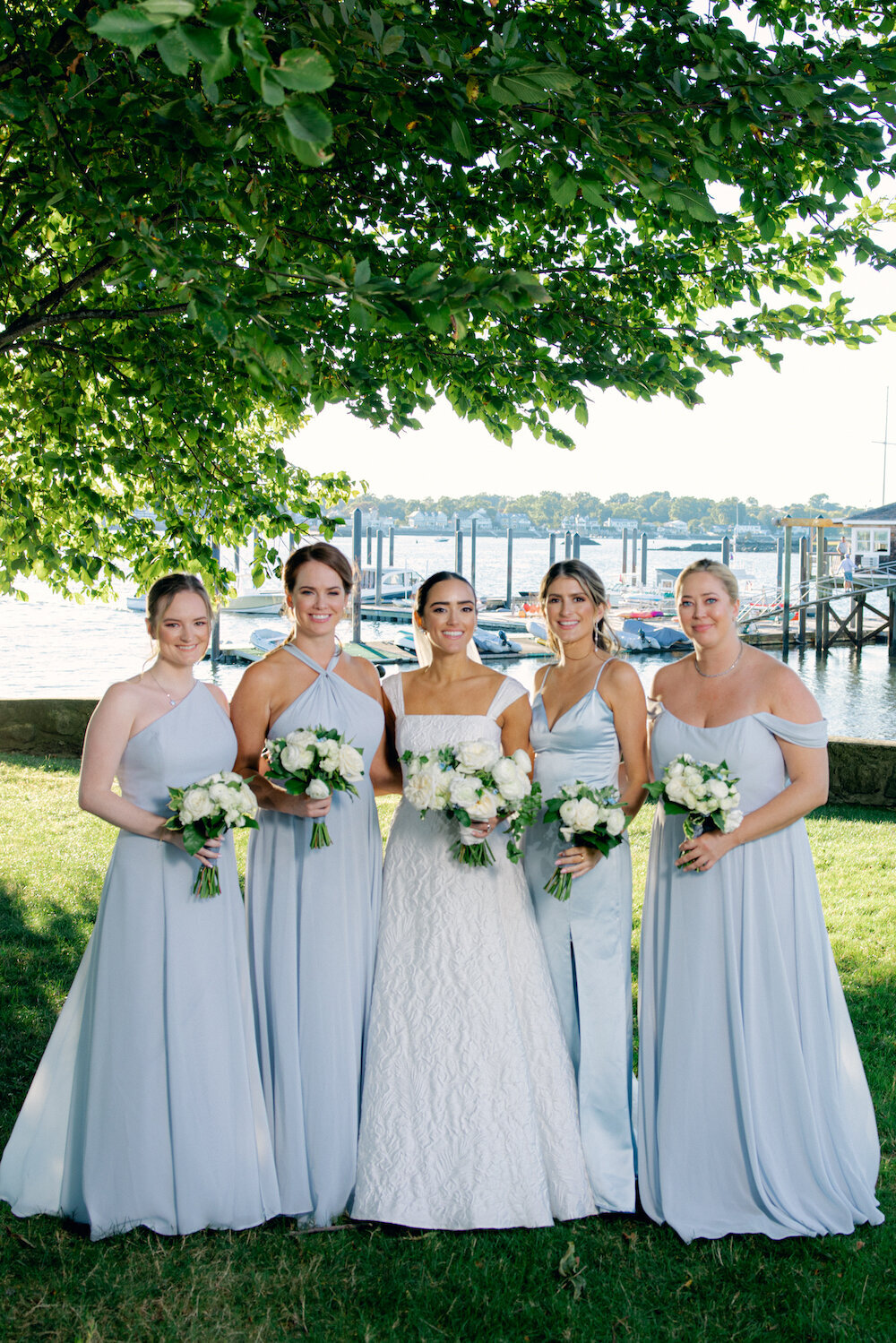 bridal-party-bridesmaids-wedding-lela-rose-clermont-melrose-plumed-serpent-stamford-yacht-club