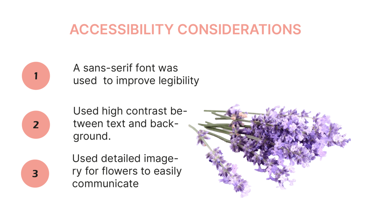Features to support inclusive and accessible flower ordering
