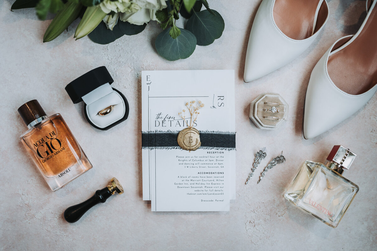 wedding details flatlay